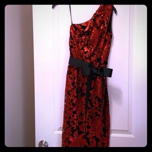 Tadashi Shoji sequin one shoulder dress with bow